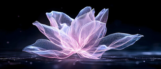 Fototapeta premium A luminous digital flower blooms with translucent petals and an ethereal glow perfect for elegant designs. Use it for web backgrounds or spiritual themes.