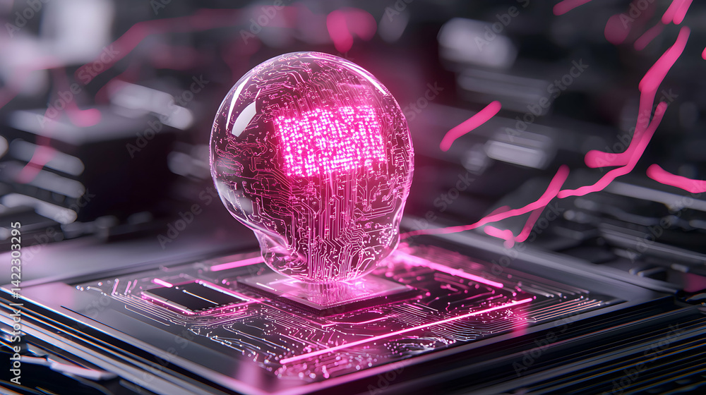 Poster a conceptual image depicts a glowing brain-shaped structure atop a circuit board symbolizing artific