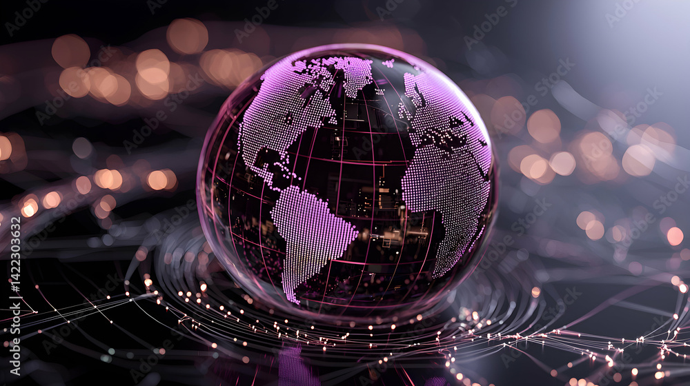 Aufkleber a digital representation of earth featuring glowing dots and lines. excellent for illustrating globa