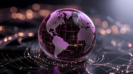 A digital representation of Earth featuring glowing dots and lines. Excellent for illustrating global connectivity digital transformations or technological progress.