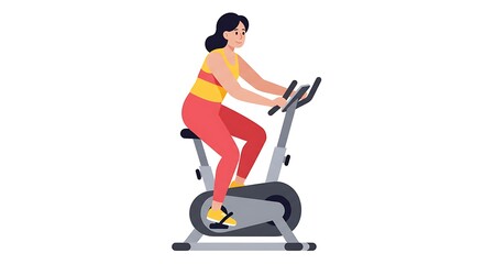 Fototapeta premium Illustration of woman doing cardio workout on stationary bicycle at the gym