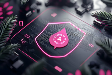 A conceptual image merging technology and nature. It features a circuit board a droplet icon and leafy elements suggesting a secure digital identity. Could be used for security branding.