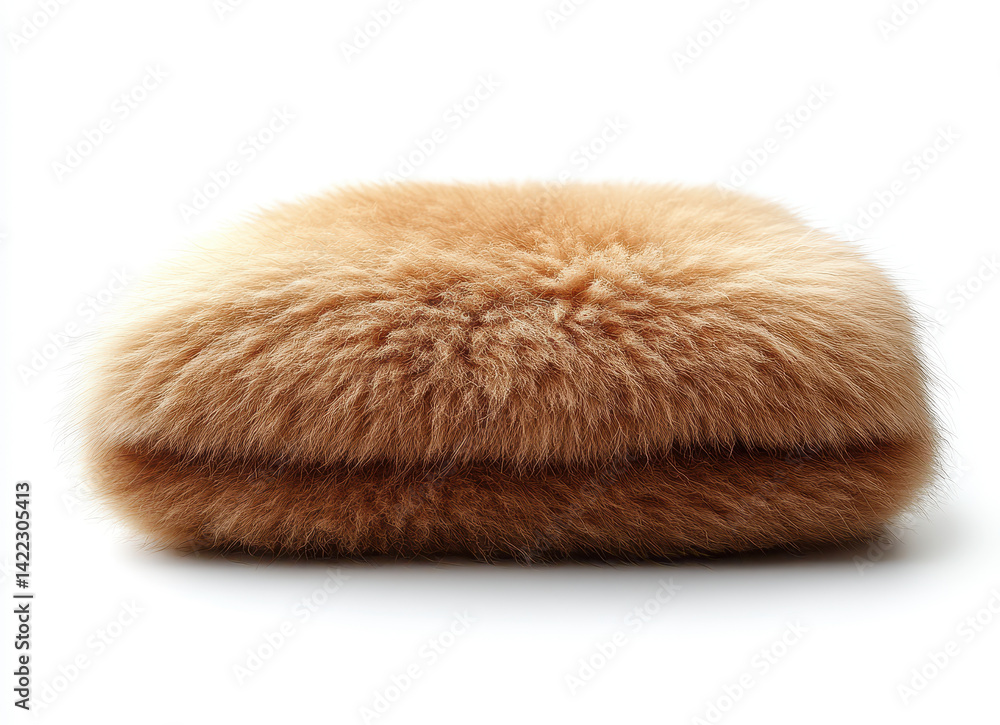 Poster macro photograph of soft brown mohair fabric isolated on white background displaying fluffy texture