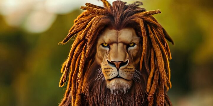  anthropomorphized Lion with dreadlocks - reggae jamaican rastafarian mane