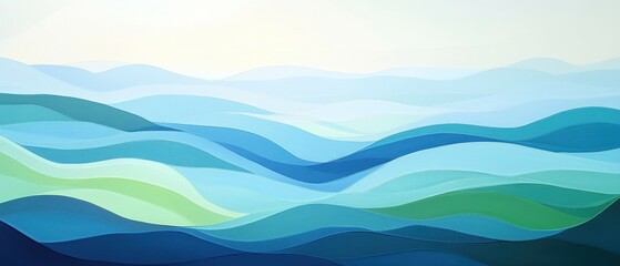 Obraz premium Serene abstract landscape with rolling blue and green hills creating a peaceful and calming visual experience ideal for backgrounds and creative projects