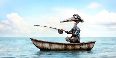 Fototapeta premium anthropomorphized pelican fisherman