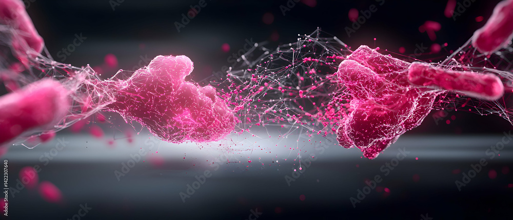 Aufkleber an abstract artistic depiction of cellular structures or biological entities in a vibrant pink hue s