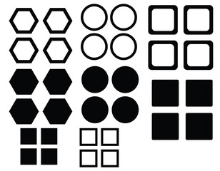 Minimalistic Geometric Icons Featuring Hexagons, Circles, and Squares