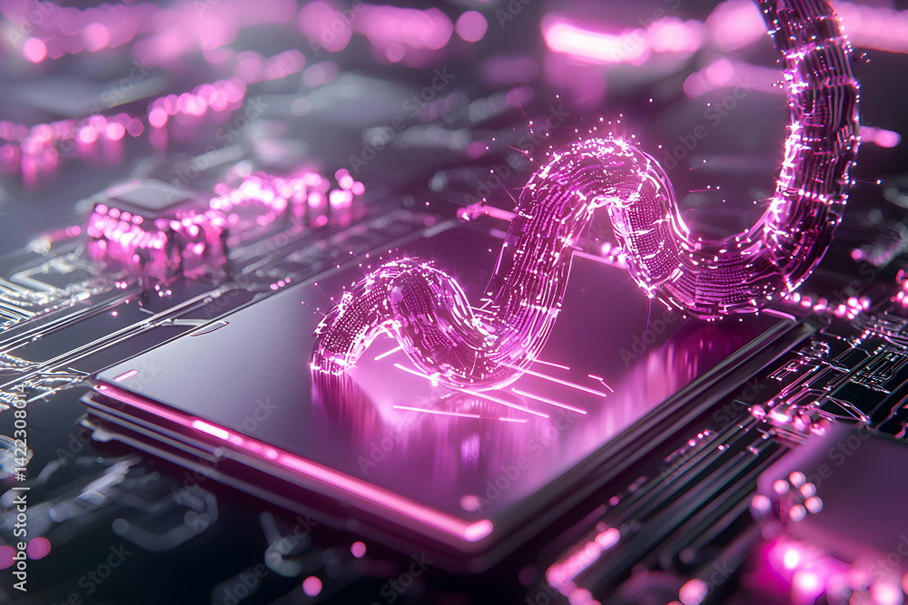 Aufkleber futuristic image featuring a glowing circuit board with a digital serpent. it could be used as a tec