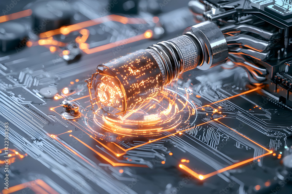 Aufkleber futuristic technology visualization with glowing circuits. suitable for technical presentations or w