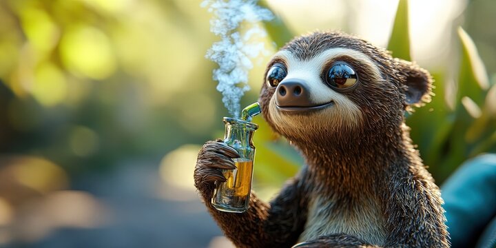 anthropomorphized sloth pothead smoking bong 