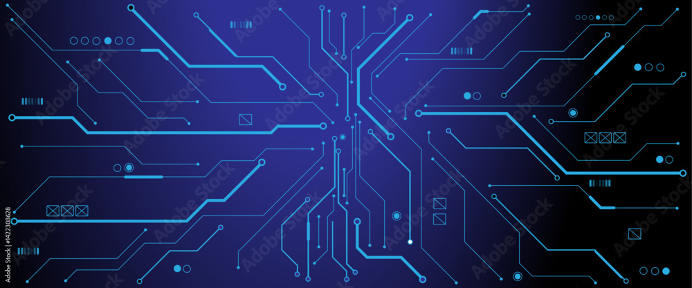 Poster Abstract CPU processor or semiconductor with glowing pixels on technology circuit board.