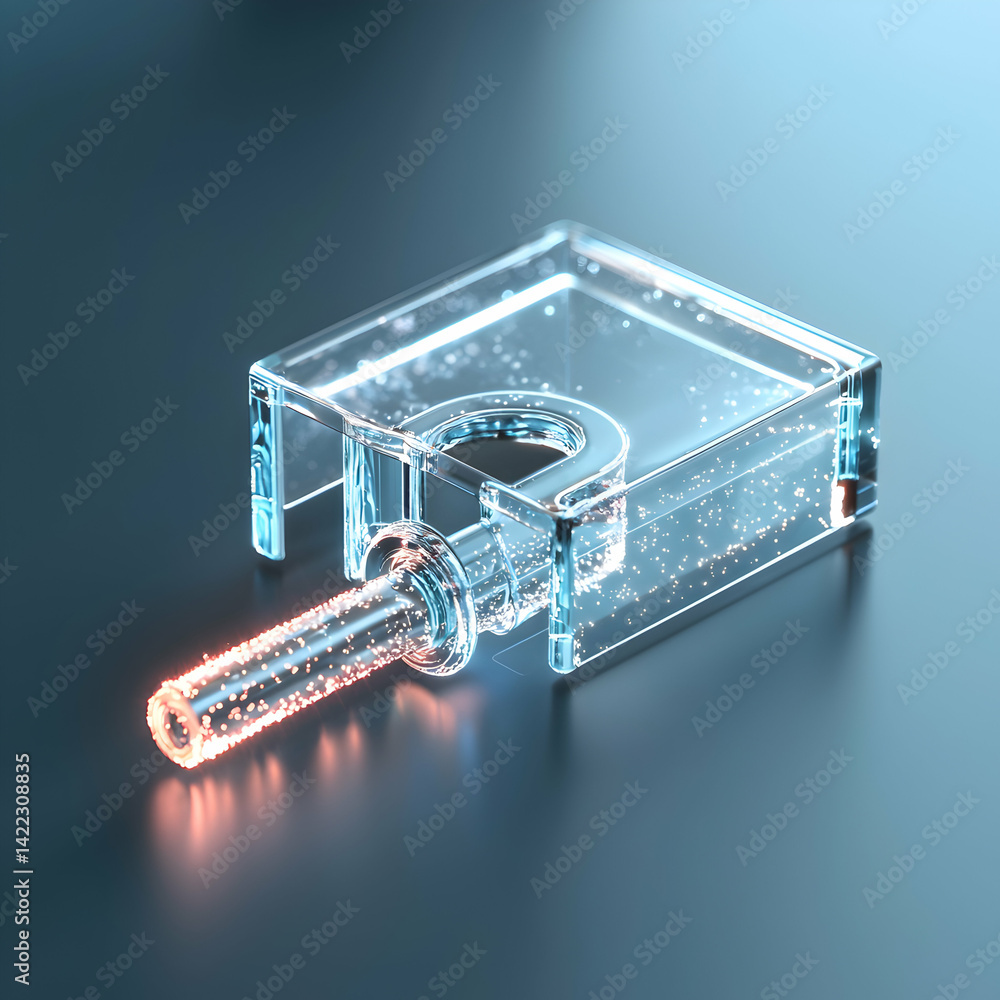Poster abstract glass structure with glowing interior. could represent advanced technology or data transmis