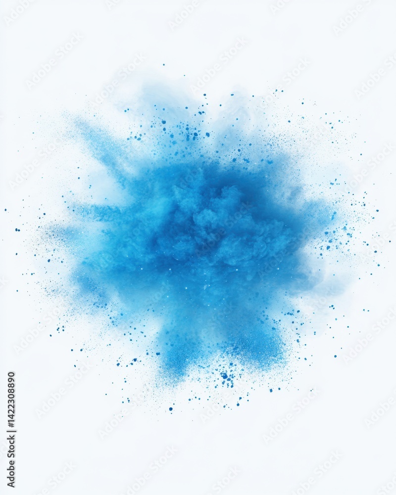 Poster ethereal azure powder explosion against a pristine white backdrop captures dynamic movement and vibr