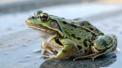 Obraz premium A blue frog on the ground