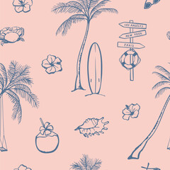 Seamless pattern with elements in Hawaiian style