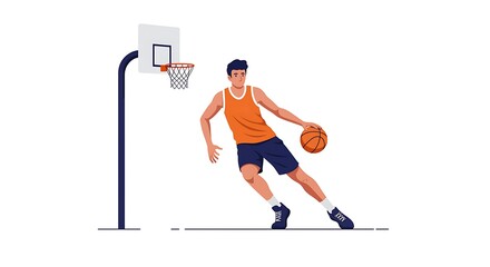 Fototapeta premium Basketball Player Dribbling Ball Near Hoop