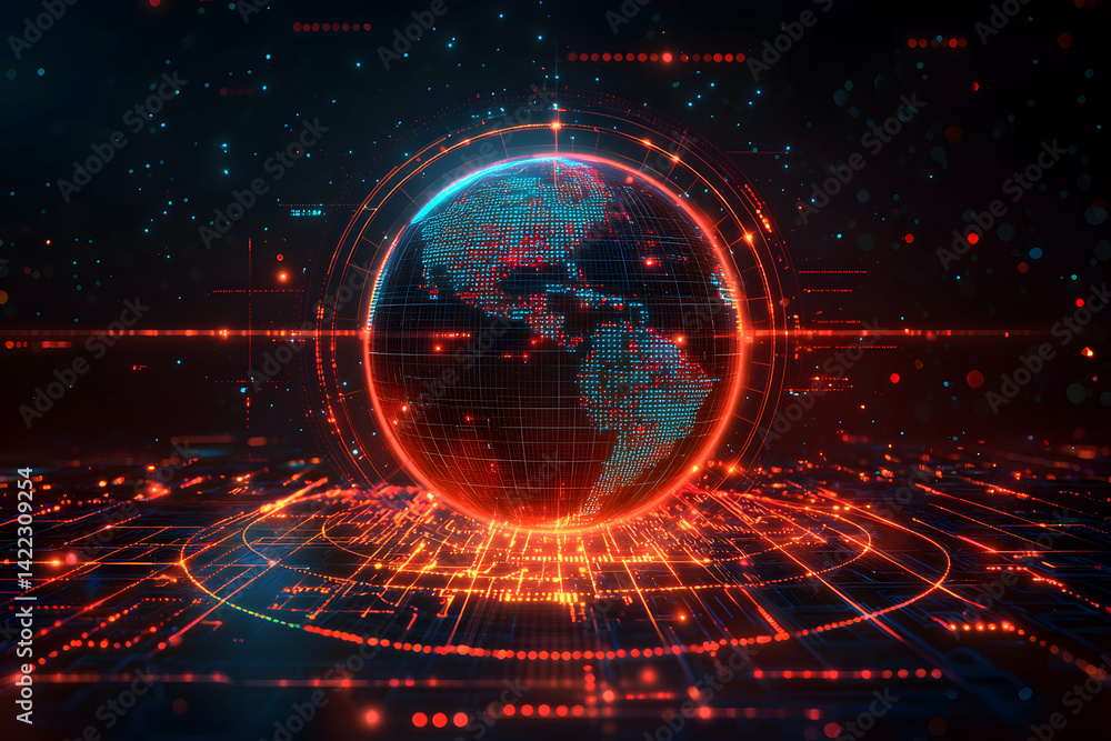 Aufkleber futuristic digital world visualization showcasing data flow and global connectivity. perfect for tec