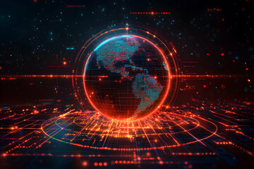 Fototapeta premium Futuristic digital world visualization showcasing data flow and global connectivity. Perfect for tech presentations or digital marketing campaigns. A modern graphic concept.