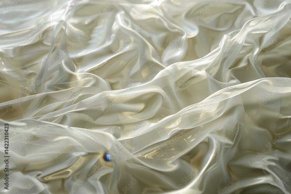 Poster close-up of translucent fabric with layers creating depth and texture, translucent layers creating a