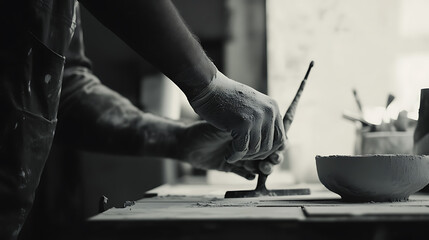 Obraz premium Potter Shaping Clay with Tools