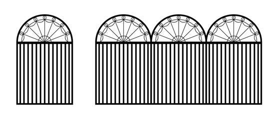 Vintage vertical fence element silhouette. Iron gate door. Elegant garden door vector illustration