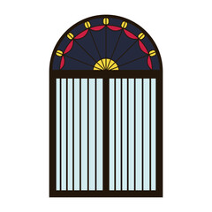 Stained glass arch window frame vintage. Vector silhouette of fence element