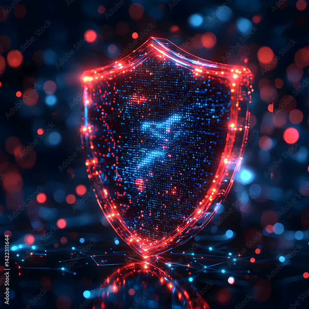 Poster a glowing digital shield representing data protection and cybersecurity. perfect for tech companies 