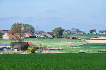Farmland and industrial land cultivation at the countryside around Dottignies, Mouscron, Hainaut, Belgium