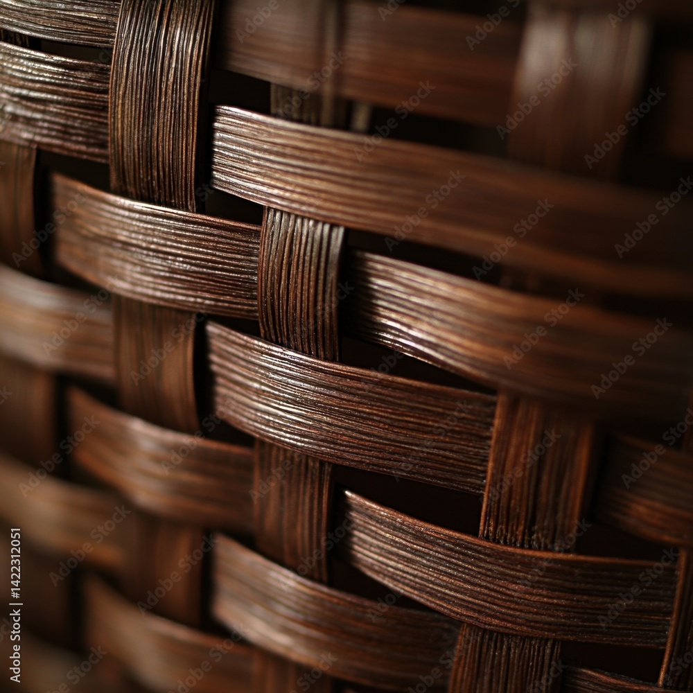 Poster woven brown rattan basket close up capturing intricate texture and depth with a warm inviting mood a