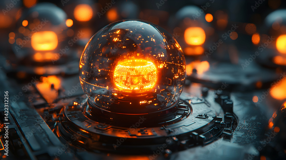 Poster futuristic glowing orb detailed depiction. use it as a captivating background for tech or science re