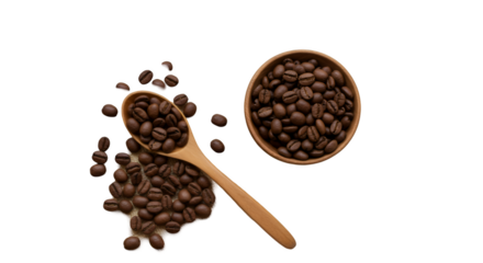 Coffee Beans in Wooden Bowl and Spoon for Coffee Lovers and Cafe Owners