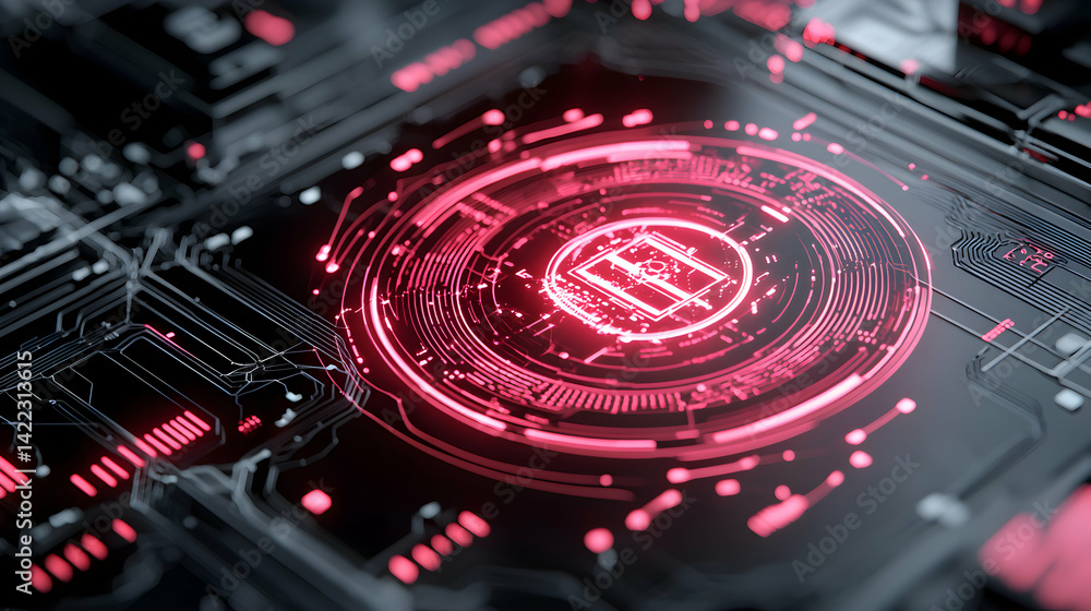 Poster a detailed image showcasing a glowing circuit board design. ideal for tech presentations or futurist