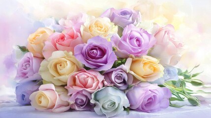 A vibrant arrangement of roses and tulips illuminated by soft light.