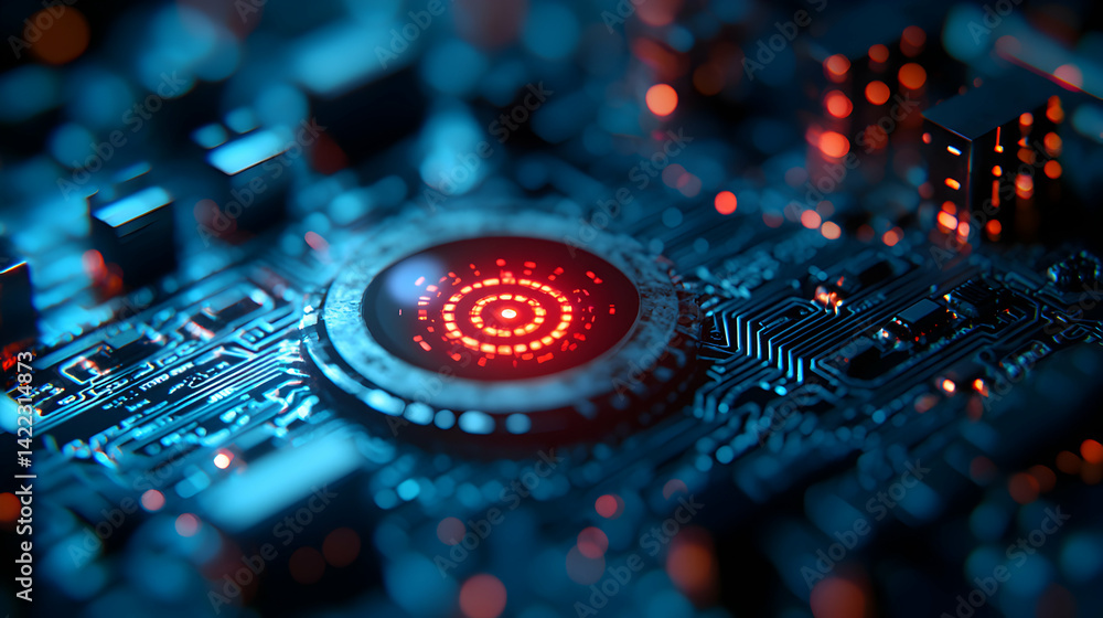 Aufkleber a close-up of a glowing circuit board showing its intricate details and vibrant colors. ideal for te
