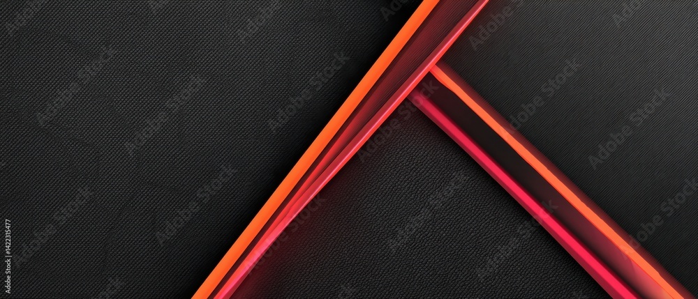 Poster abstract geometric design with vibrant orange and red lines on a textured black background creating 