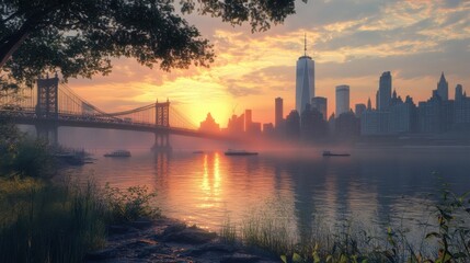 Fototapeta premium New York City panorama at sunrise.