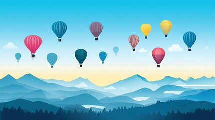 Fototapeta premium Hot air balloons soaring high over mountains and lush forests