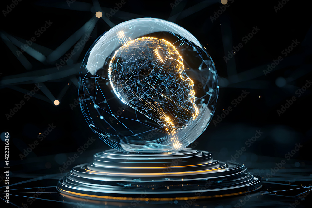 Aufkleber a futuristic abstract illustration of a brain network inside a crystal sphere. suggests advanced ai 