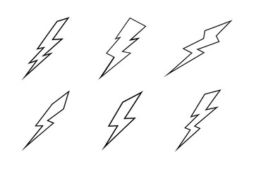 A set of lightning strike line art vector illustration