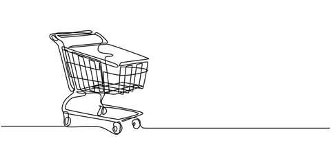 Shopping Cart Continuous Line Icon, Shopping cart continuous one line drawing. Internet shop buy symbol. Vector illustration, Online shopping in store, Supermarket Shopping cart icon concept.         