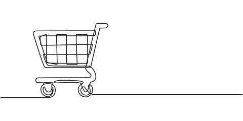 Shopping Cart Continuous Line Icon, Shopping cart continuous one line drawing. Internet shop buy symbol. Vector illustration, Online shopping in store, Supermarket Shopping cart icon concept.         