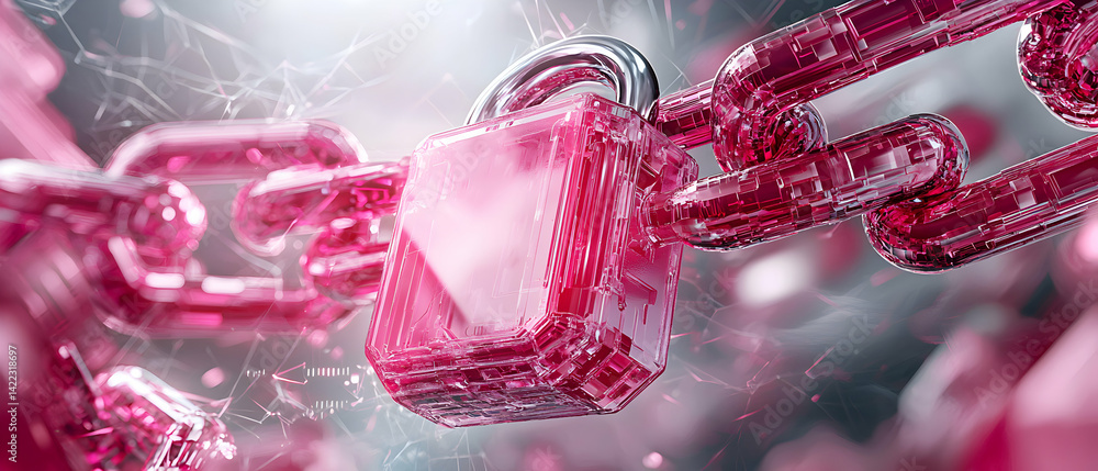 Poster a vibrant pink digital padlock and chain symbolize security and data protection in a modern technolo