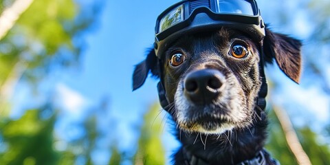 dog wearing action cam helmet -