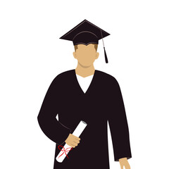 A man who has graduated from college or university  on white background. He is holding his diploma. Vector Not AI generated