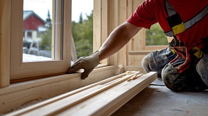 Construction Worker Installing Window Frame