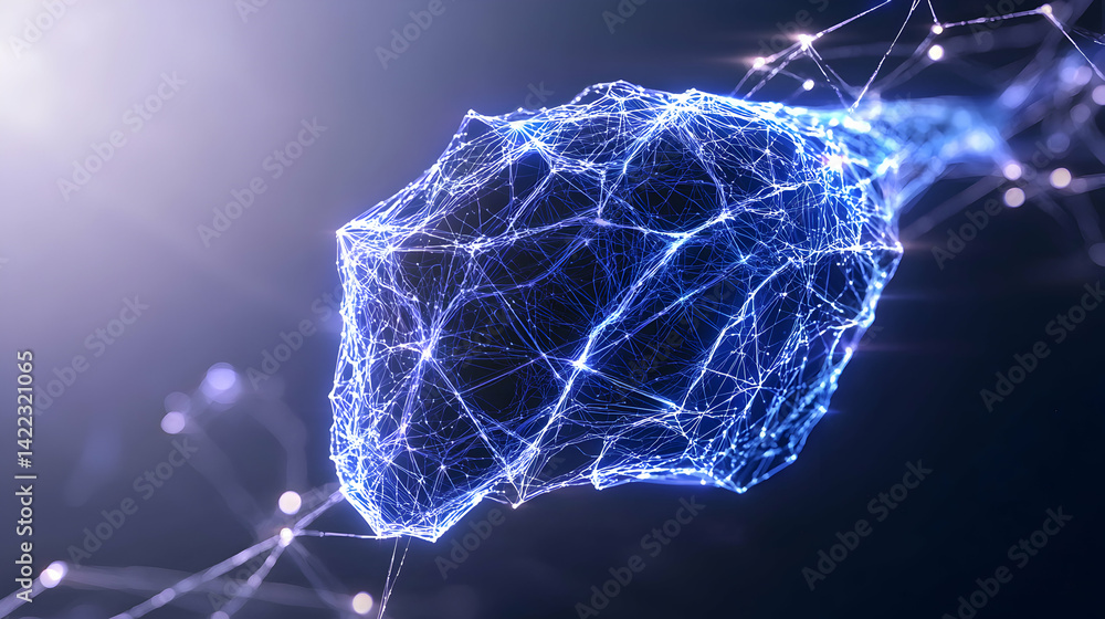 Aufkleber a stunning digital artwork depicts a glowing blue geometric structure. it suggests complex networks 