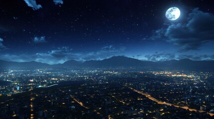 Naklejka premium aerial view, night city view with night sky. natural winter night view in Thailand