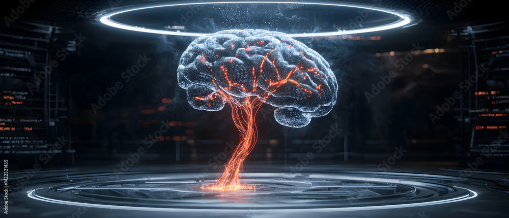 Poster futuristic brain concept. it could represent artificial intelligence or the human mind in a digital 