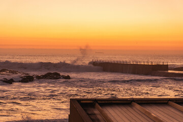 Sunset on the Atlantic Ocean shore in Portugal